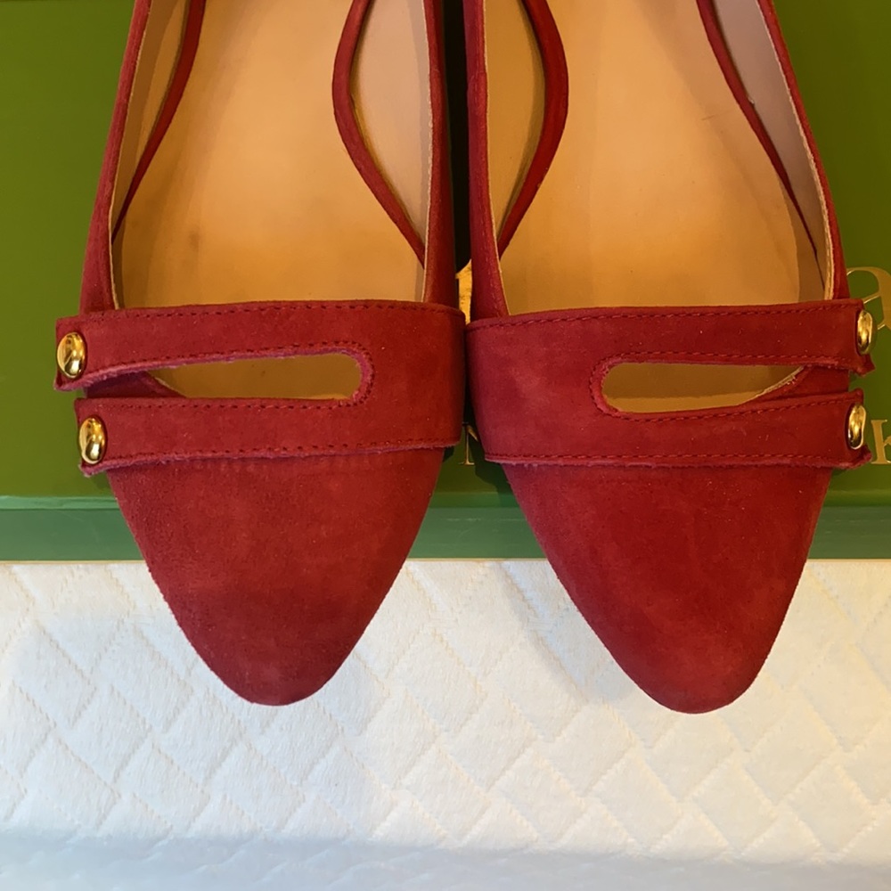 Kate Spade Size 7.5 M Red Kid Suede Flats Enna - Picture 3 of 10